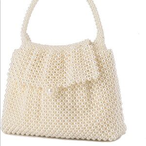 Pearl beaded clutch purse with detachable pearl shoulder strap